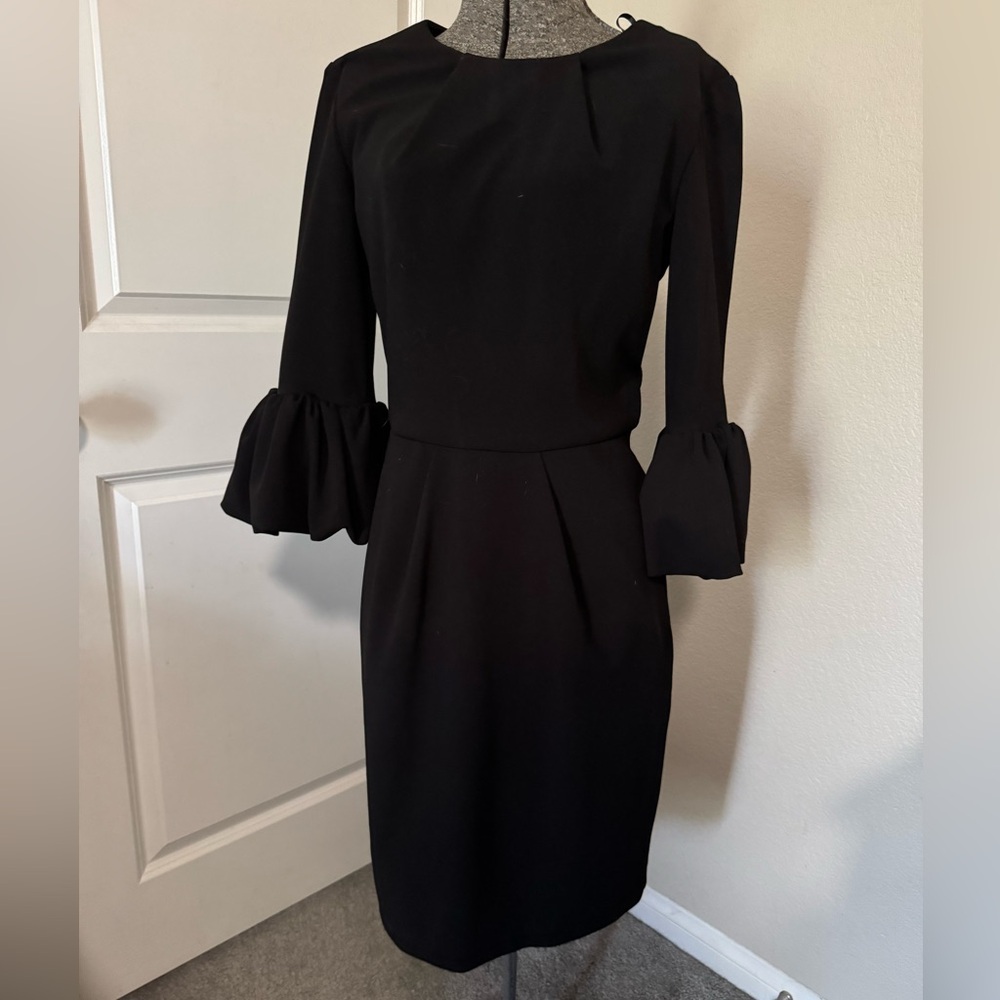 Betsy & Adam Black Long Sleeve Dress with Ruffled Cuffs